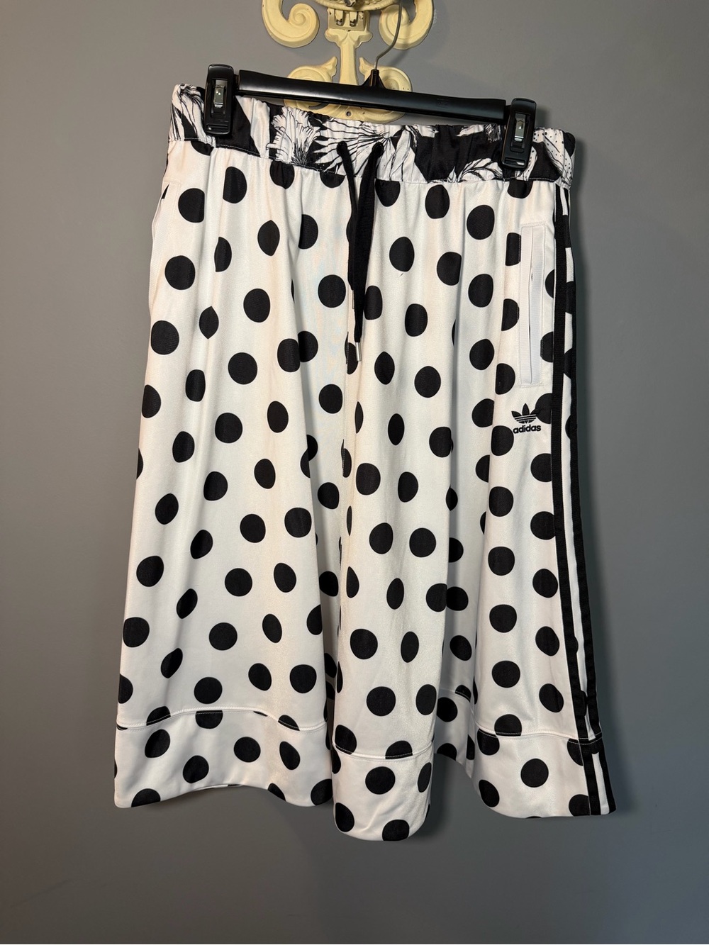 Adidas&Farm Rio White and Black Polka Dot Midi Skirt